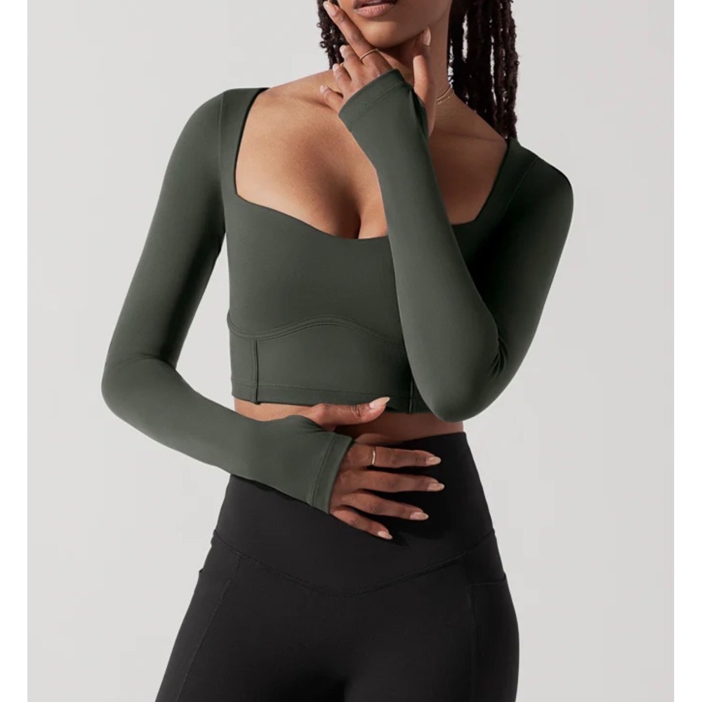 Popflex Sweetheart Long Sleeve Crop Top in Forestwood - 1X